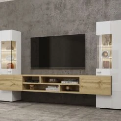 Mur Tv-hifi KODI 4 Portes Blanc Brillant/chĂȘne Wotan