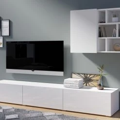 Mur TV-hifi AKY 4 Portes Blanc/blanc Laqué