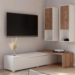 Mur Tv-hifi ROMBA 3 Portes Blanc/chĂȘne Sandal