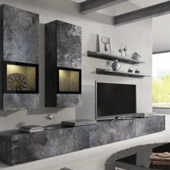 Mur Tv-hifi BABEL 5 Portes Ardoise Colorée Avec Led