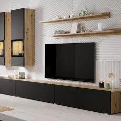 Mur Tv-hifi BABEL 5 Portes ChĂȘne Artisan/noir Mat Avec Led