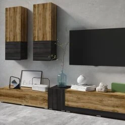 Mur Tv-hifi POWAR 5 Portes Noyer Satiné