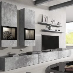 Mur Tv-hifi BABEL 5 Portes Béton Sans Led