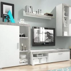Mur TV OLIVIA 3 Portes Blanc/béton