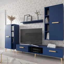Mur Tv-hifi MODESTE 4 Portes Bleu Foncé