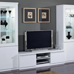 Mur Tv-hifi ROMEO Blanc Laqué Avec Led