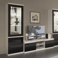 Mur Tv-hifi ROMEO Blanc Laque/noir Laque Avec Led