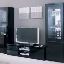 Mur Tv-hifi ROMEO Noir Laque Avec Led