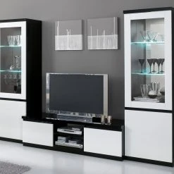 Mur Tv-hifi ROMEO Noir Laque/blanc Laque Avec Led