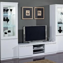 Mur Tv-hifi REBECCA Blanc Laqué Avec Led