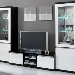 Mur Tv-hifi REBECCA Noir Laque/blanc Laque Avec Led